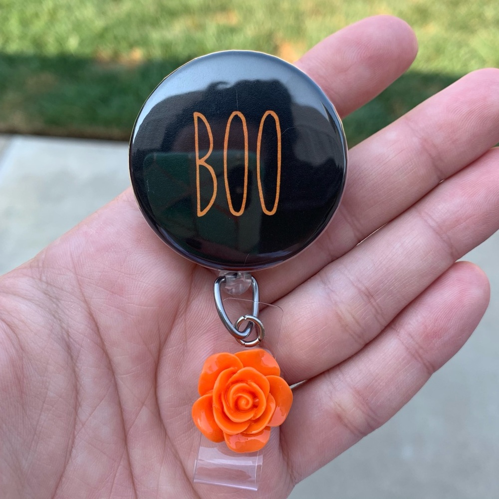 Boo Halloween Rae Dunn Retractable Badge Holder